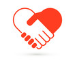 Hand palm care love symbol. Hands together. Heart symbol. Partnership business logo. Two hands make a deal. Handshake, cooperation and teamwork, love and relationship vector logo icon.