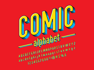 Poster - superhero comic style vector font with uppercase, lowercase, numbers and symbols
