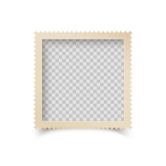 Poster - Old Square Photo Frame with Ornamental Edge. Retro Photo Blank with Shadow Isolated on White Background. Vector illustration
