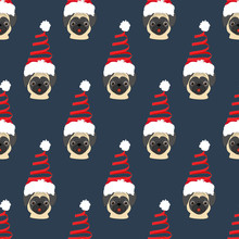 Pug In Christmas Tree Costume Seamless Pattern