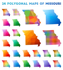 Poster - Set of vector polygonal maps of Missouri. Bright gradient map of US state in low poly style. Multicolored Missouri map in geometric style for your infographics.