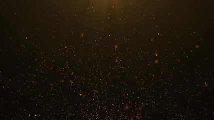 Wall Mural - beautiful gold floating dust particles with lens flare light special effect on black background in s