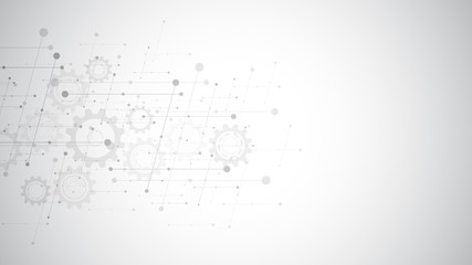 Poster - Cogs and gear wheel mechanisms. Hi-tech digital technology and engineering. Abstract technical background.