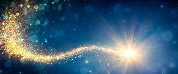 magic christmas star in shiny night - defocus star-trail