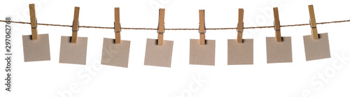 Fotomural Set of blank notes held on string isolated