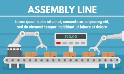 Poster - Carton parcel assembly line concept banner. Flat illustration of carton parcel assembly line vector concept banner for web design