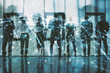 © alphaspirit - Network background concept with business people silhouette. Double exposure and network effects