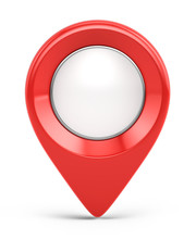 Red Glossy Map Pointer - 3d Location Icon Isolated On White. 3d Rendering