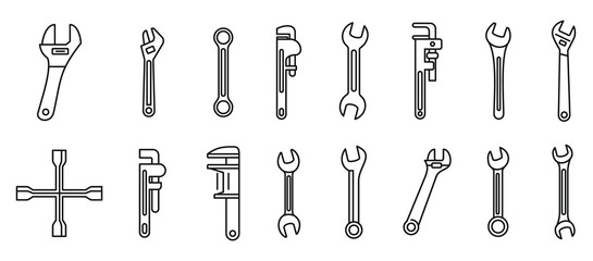 Poster - garage wrench icons set. outline set of garage wrench vector icons for web design isolated on white 
