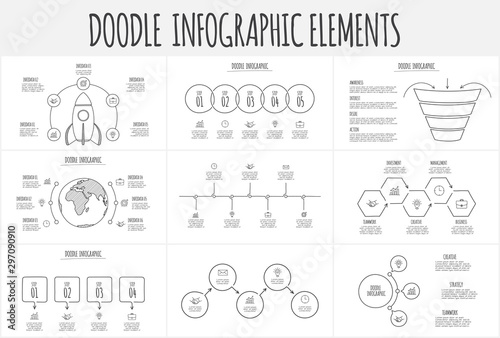 Doodle Infographic Set With Funnel Rocket Earth Circles And Other Abstract Elements Hand Drawn Icons Thin Line Illustration Buy This Stock Vector And Explore Similar Vectors At Adobe Stock Adobe Stock