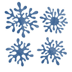 Canvas Print - A set of doodle blue snowflakes.