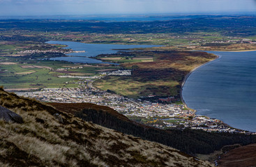 Newcastle County Down viewed from The Saddle col, Mourne mountains, County Down Northern Ireland