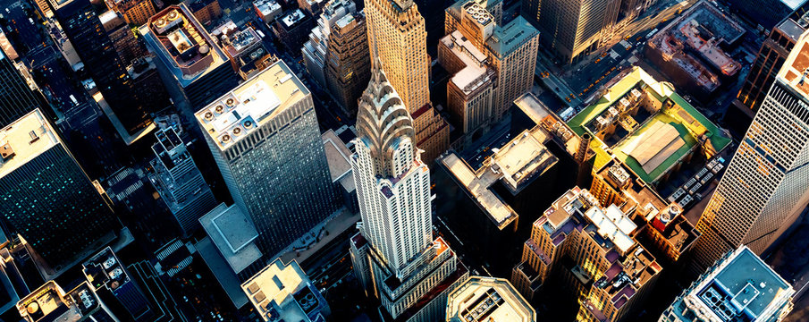 aerial view of the skyscrapers of midtown manhattan new york city