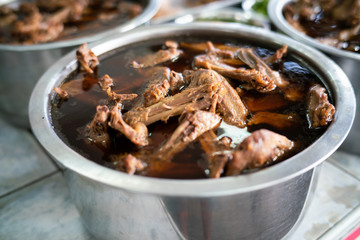 Wall Mural - Chinese stewed duck in pot with various duck sauce