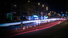 Night City Traffic Lights Long Exposure On 13 Decembrie Street, Brasov