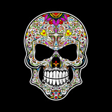 Sugar Skull. Human Skull With Traditional Floral Ornament In Mexican Style. 
