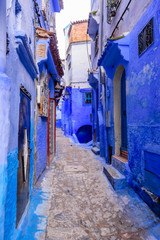 Poster - Sightseeing of Morocco. Beautiful blue medina of Chefchaouen town in Morocco