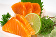 premium salmon sashimi slice on a White Plate,japanese food