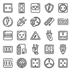 Poster - Power socket icons set. Outline set of power socket vector icons for web design isolated on white background