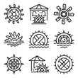 Water mill icons set. Outline set of water mill vector icons for web design isolated on white background