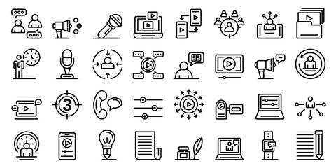Poster - storyteller icons set. outline set of storyteller vector icons for web design isolated on white back