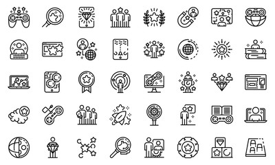 Poster - gamification icons set. outline set of gamification vector icons for web design isolated on white ba