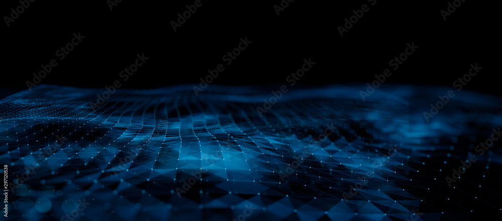 Embossed mesh representing internet connections in cloud computing. 3d image and dot link. - obrazy, fototapety, plakaty 