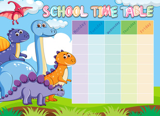 Wall Mural - Dinosaur school timetable with animals