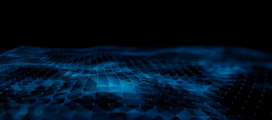 Fototapete - Embossed mesh representing internet connections in cloud computing. 3d image and dot link.
