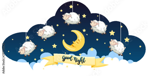 Fotografía Good night theme with sheeps and stars
