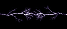 Thunder Lightning Bolts Isolated On Black Background, Abstract Electric Concept