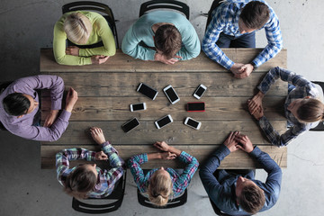 Business people not using smartphones