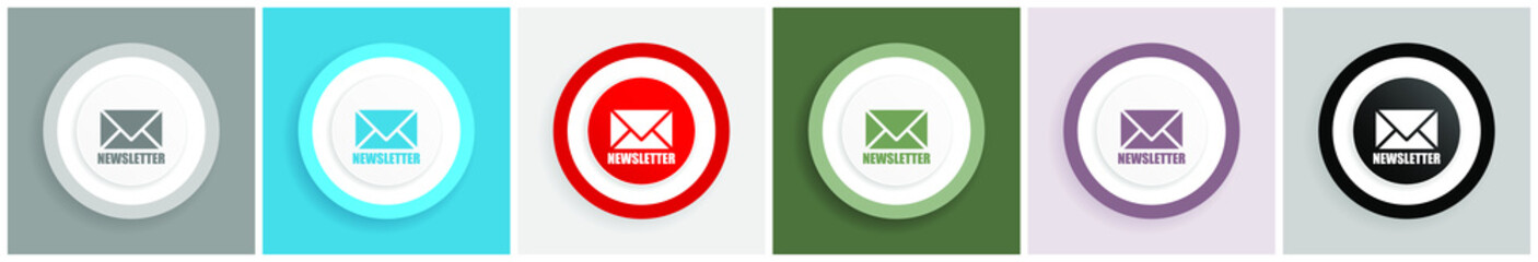 Poster - Newsletter icon set, colorful flat design vector illustrations in 6 options for web design and mobile applications