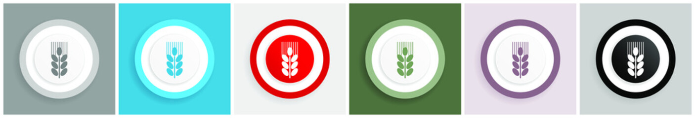 Poster - Grain icon set, colorful flat design vector illustrations in 6 options for web design and mobile applications