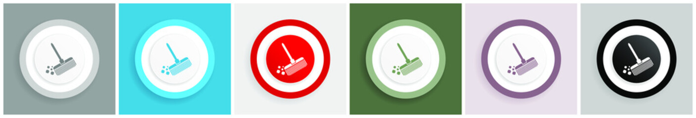 Fototapete - Broom icon set, colorful flat design vector illustrations in 6 options for web design and mobile applications