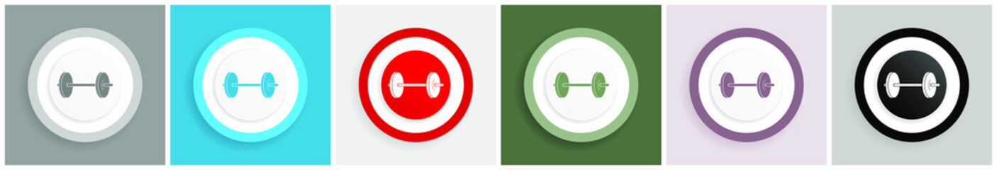 Aufkleber - Fitness icon set, colorful flat design vector illustrations in 6 options for web design and mobile applications