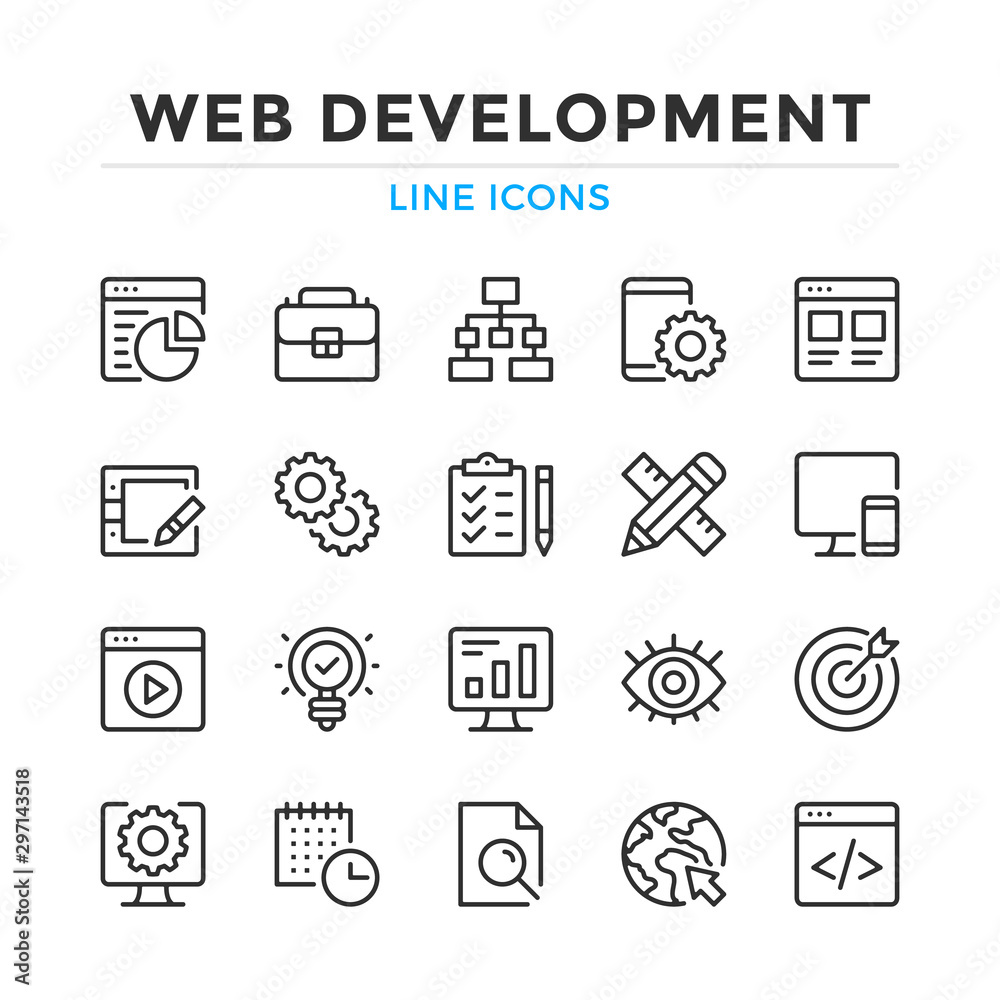 Web development line icons set. Modern outline elements, graphic design concepts, simple symbols collection. Vector line icons - obrazy, fototapety, plakaty 