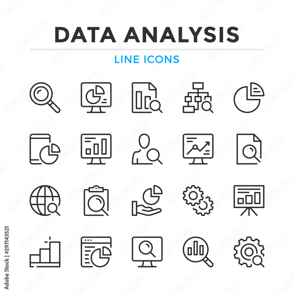 Data analysis line icons set. Modern outline elements, graphic design concepts, simple symbols collection. Vector line icons - obrazy, fototapety, plakaty 
