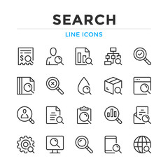 Search line icons set. Modern outline elements, graphic design concepts, simple symbols collection. Vector line icons