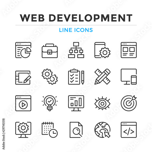 Fotomural Web development line icons set