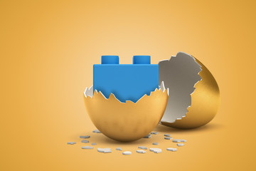 Fototapete - 3d rendering of bluebrick that just hatched out from golden egg.