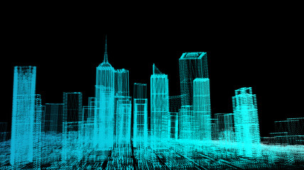 Wall Mural - Future cyber business smart city and city power energy technology concept, neon color city architecture model, 3D presentation wallpaper background
