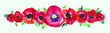 Border with red poppy flowers, leaves and buds in a row. Hand drawn watercolor sketch illustration