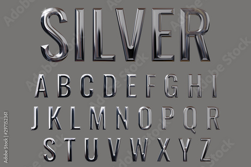 Fotomural Letter set with metal texture (chrome, silver, stainless steel) and 3D rendering