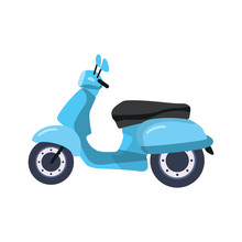 Blue Vintage Scooter, Vector Illustration