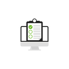 Fototapete - monitor screen with clipboard filled document with green check mark and white background