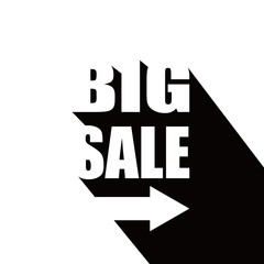 Poster - big sale text with arrow in white banner with black shadow. flat design