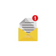 Poster - open envelope with a document. new message. flat illustration isolated on white background.