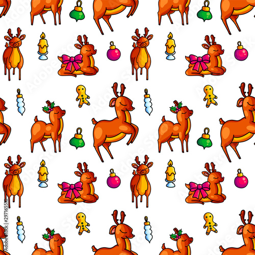 Photo Christmas hand drawn seamless pattern with cute deers