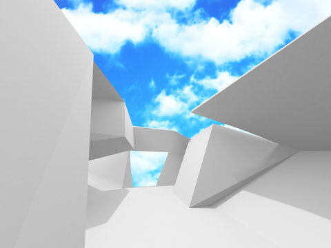 Futuristic White Architecture Design on Cloudy Sky Background